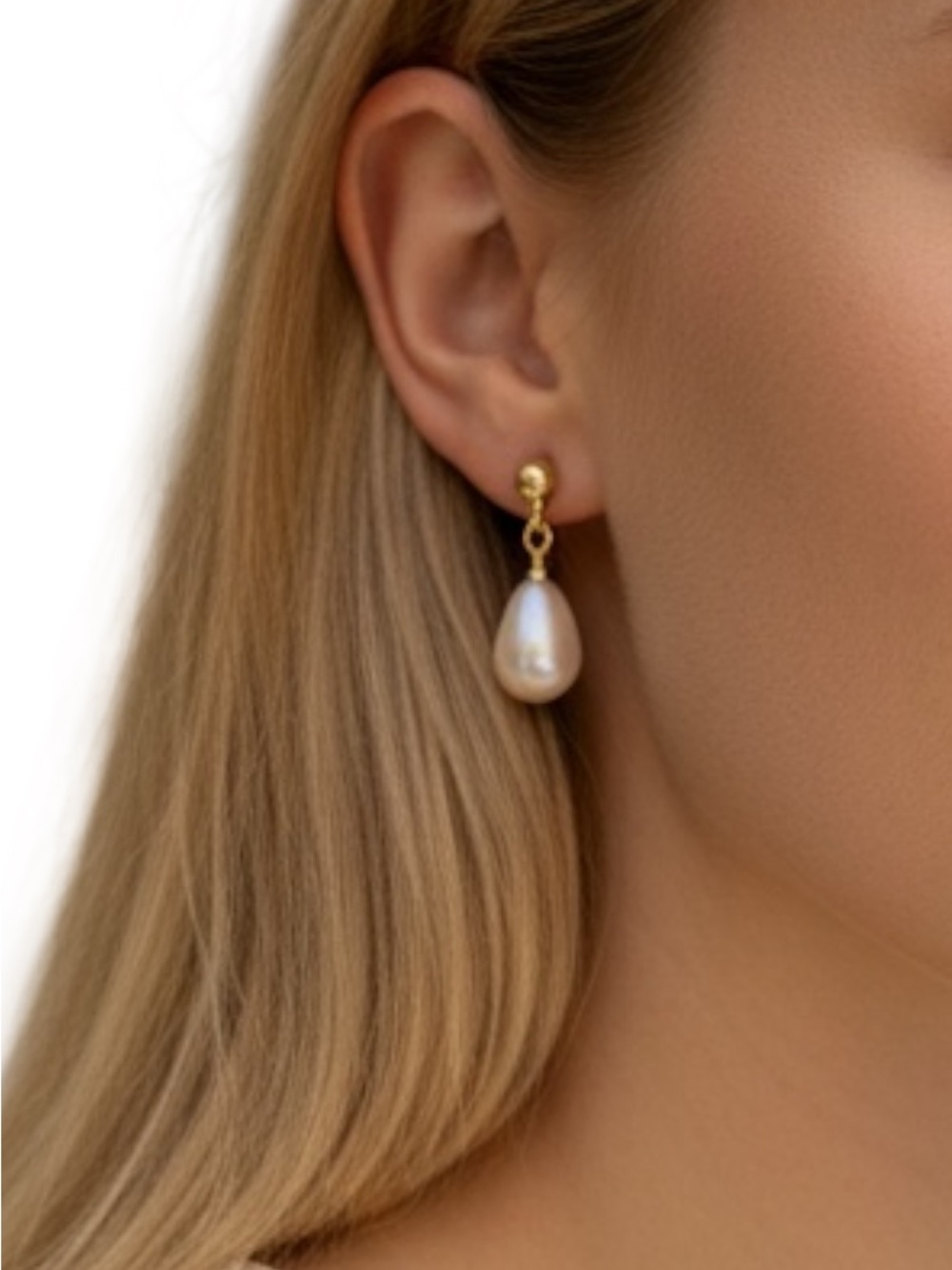 Gold Tone Pearl Drop Earrings - Classic White Pearl Dangle